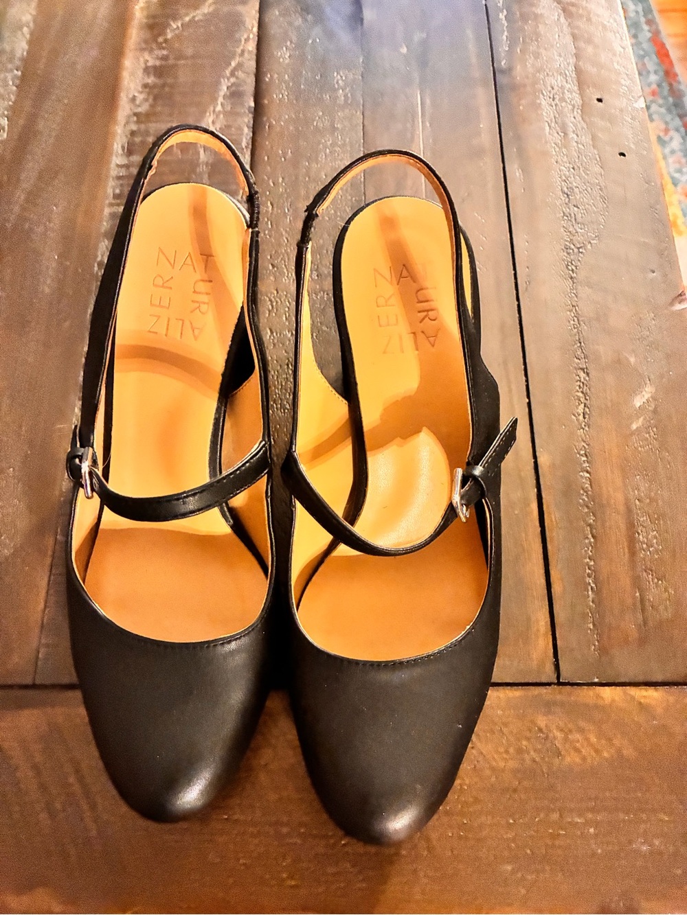 Naturalizer Black Pointed-Toe Slingback Heels with Ankle Strap